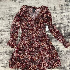Wrangler Retro Burgundy Paisley Long Sleeve Dress